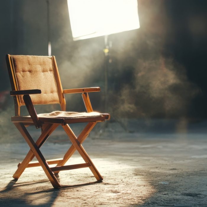 Director chair, set on film set.